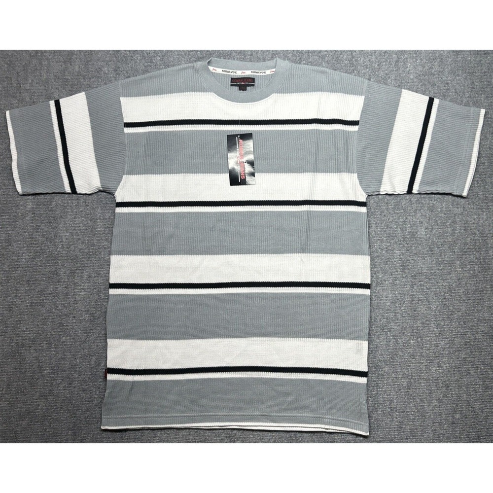 Koman Jeans Thermal Shirt Mens L Gray White Y2K Deadstock Short Sleeve New